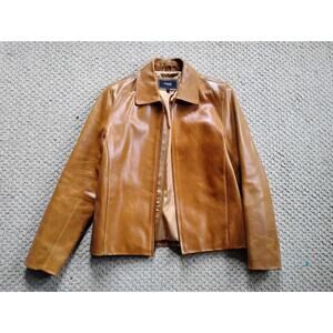 Women's Large Tan Leather Jacket Trek Ny